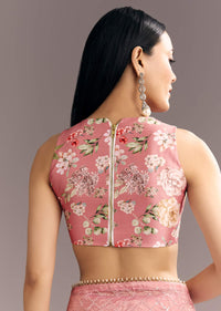 Pink Glass Tissue Sequin Embroidered Saree With Cutdana And Beads
