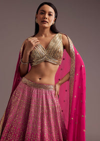 Pink Gold Ombre Sequins Zari Lehenga Set