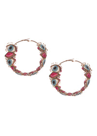 Pink Hand Embroidered Thread And Beaded Boho Dangler Earrings