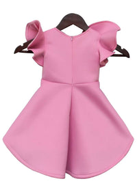 Pink Hello Kitty Dress In Scuba Fabric With Ruffle Sleeves By Fayon Kids