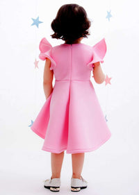 Pink Hello Kitty Dress In Scuba Fabric With Ruffle Sleeves By Fayon Kids