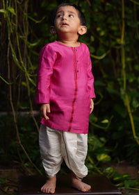 Kalki Boys Pink Kurta In Hand Woven Cotton Silk With Contrast Selvedge By Love The World Today
