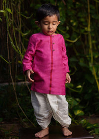 Kalki Boys Pink Kurta In Hand Woven Cotton Silk With Contrast Selvedge By Love The World Today