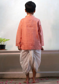 Kalki Boys Pink Kurta In Hand-woven Cotton Silk With Zari Enhanced Placket And Twisted Design At The Neck Love The World Today