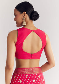 Pink Leheriya Printed Saree With Floral Embroidery