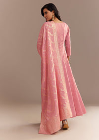 Pink Muslin Mirror Embroidered Anarkali Set