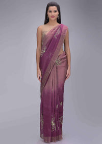 Pink ombre cotton silk saree with Victorian rose pink cotton silk blouse piece only on Kalki