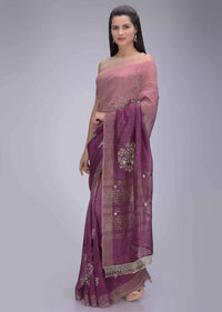 Pink ombre cotton silk saree with Victorian rose pink cotton silk blouse piece only on Kalki