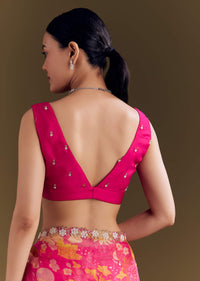 Pink Organza Floral Saree With Embellished Border