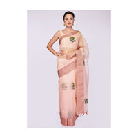 Pink organza saree in thread and french knot embroidered butti only on Kalki