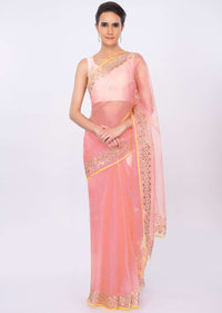 Pink organza saree with embroidery and butti only on kalki