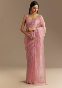 Pink Organza Sequins Saree With Scallop Border