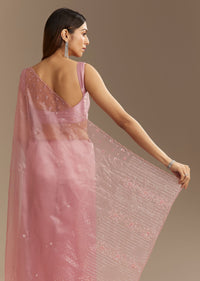 Pink Organza Sequins Saree With Scallop Border