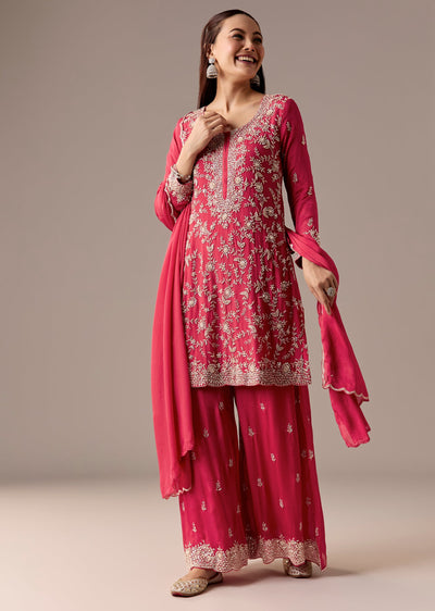 Pink Pakistani Style With Palazzo Suit Sets