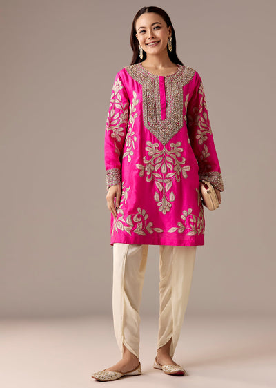 Pink Patchwork Dhoti Suit Set