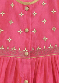 Kalki Girls Pink Peplum Kurti And Dhoti Set In Hand-woven Chanderi Silk With Butti Embroidery By Tiber Taber