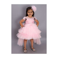 Pink Princess Dress In Net With Layers And Fancy Princess Cape With Sequins And Fur Online - Kalki Fashion