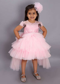 Pink Princess Dress In Net With Layers And Fancy Princess Cape With Sequins And Fur Online - Kalki Fashion