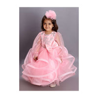 Pink Princess Gown In Net With Fancy Layers And Glitter Work On The Bodice Online - Kalki Fashion