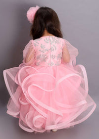 Pink Princess Gown In Net With Fancy Layers And Glitter Work On The Bodice Online - Kalki Fashion