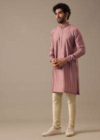 Pink Printed Bundi And Kurta Set In Silk