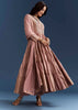 Pink Printed Chanderi Anarkali Set With Thread Work