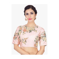 Pink Blouse In Raw Silk With Velvet And Zari Floral Embroidery Online - Kalki Fashion