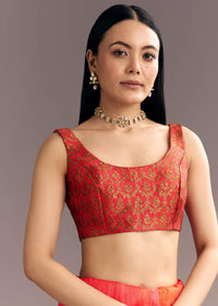 Pink Red Kora Silk Handloom Saree With Woven Traditional Motif