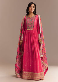 Pink Resham Embroidered Anarkali Set