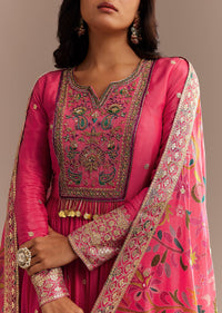 Pink Resham Embroidered Anarkali Set