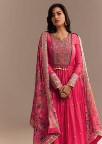 Pink Resham Embroidered Anarkali Set