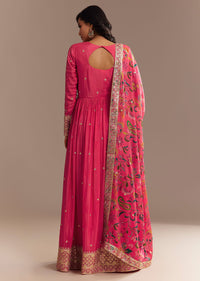 Pink Resham Embroidered Anarkali Set