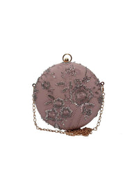 Pink Round Clutch With Silver Sequins And Cut Dana Embellished Floral Design By Pink Cocktail