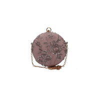 Pink Round Clutch With Silver Sequins And Cut Dana Embellished Floral Design By Pink Cocktail