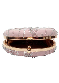 Pink Round Clutch With Silver Sequins And Cut Dana Embellished Floral Design By Pink Cocktail