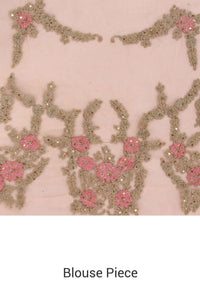 Pink saree embellished in resham in floral motif only on Kalki