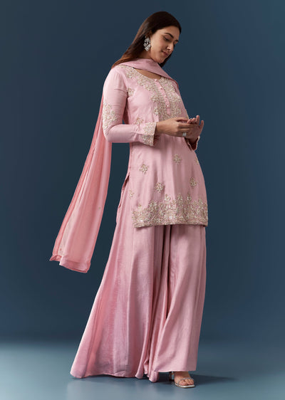 Pink Sequin Work Kurta and Skirt Set