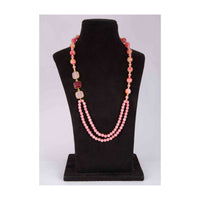 Pink Shade Beaded Necklace With Maroon And Pink Marble Stone Online - Kalki Fashion