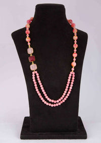 Pink Shade Beaded Necklace With Maroon And Pink Marble Stone Online - Kalki Fashion