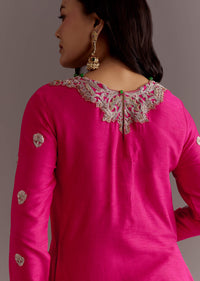 Pink Silk Asymmetrical Zardosi Work Kurta Dhoti Set