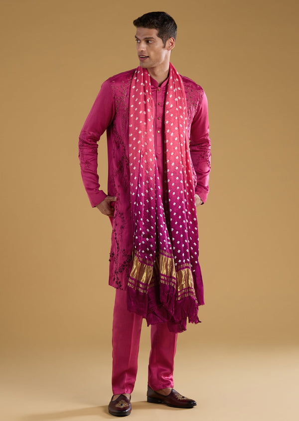 Pink Hand Embroidered Silk Kurta Pant Set