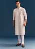 Pink Silk Kurta Set For Men With Mirror Embroidery