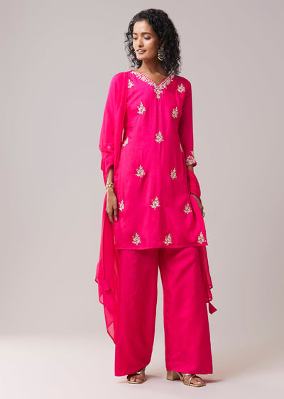 Pink Silk Kurta Set with Gota Work