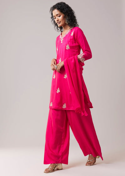 Pink Silk Kurta Set with Gota Work