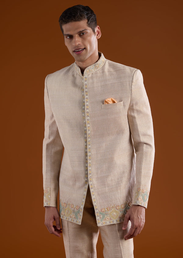 Pink Silk Mens Jodhpuri With Thread And Beads Work
