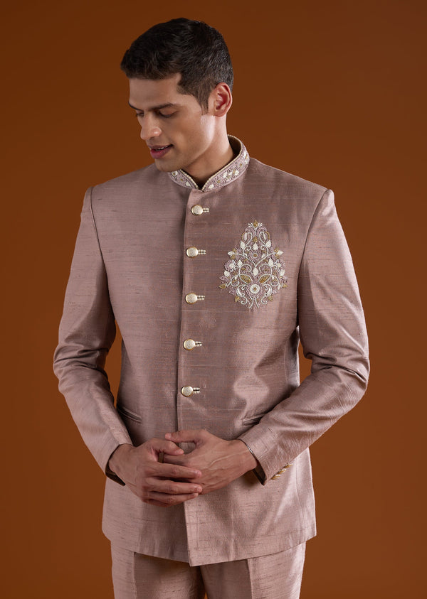 Pink Silk Mens Jodhpuri With Thread And Cut Dana Work