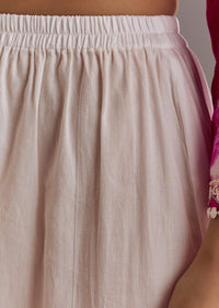 Pink Silk Moti Embroidered Kurta Set With Organza Dupatta