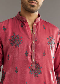 Pink Silk Printed Kurta Set