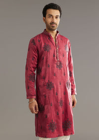 Pink Silk Printed Kurta Set