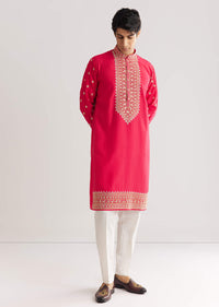 Pink Silk Yoke Embroidered Kurta Set With Gotta And Resham Work